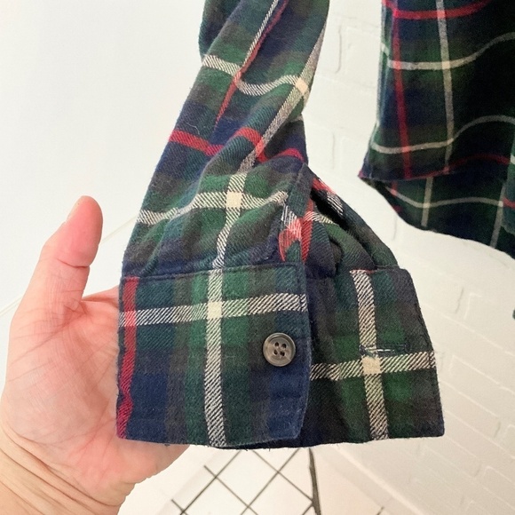Vintage Y2K Button down Shirt Plaid Flanelle Studds Elbow patches Amnesia Navy S - Picture 15 of 16